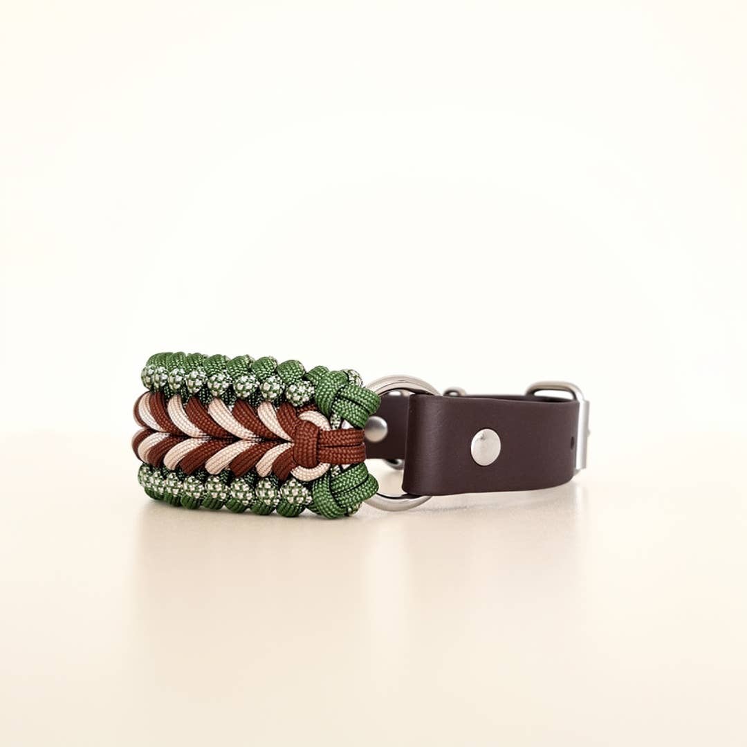 TRUFFE & FLAIR Collier tressé Biothane/Paracorde - Vert Marron