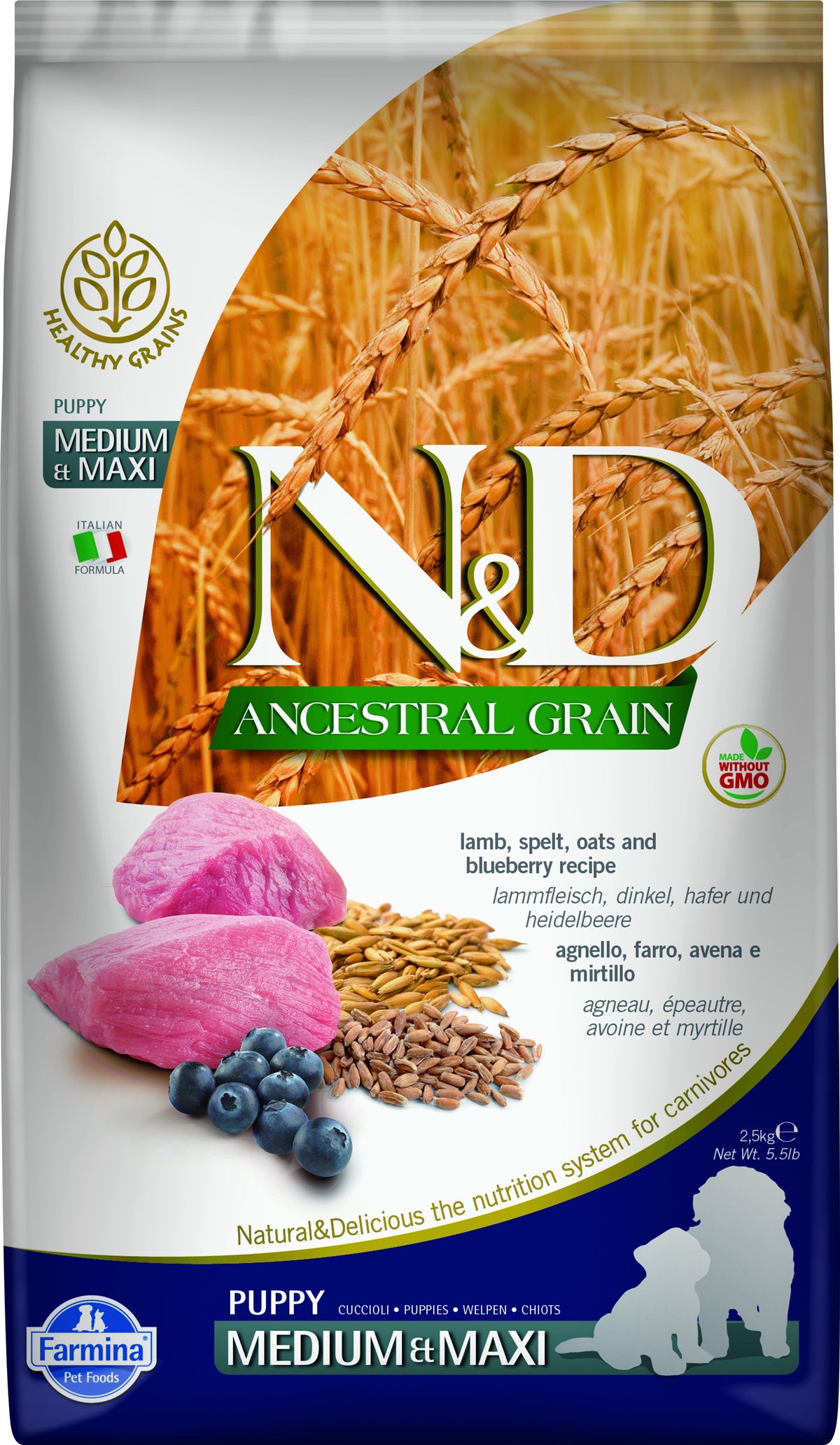FARMINA N&D Ancestral Grain Chiot Medium/Maxi Agneau — EAN 8010276033710