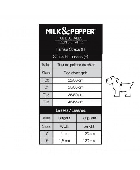MILK & PEPPER Zenith Harness Straps - guide des tailles
