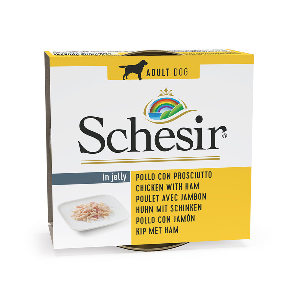 SCHESIR Boîte Gelée Poulet Jambon Chien 150g