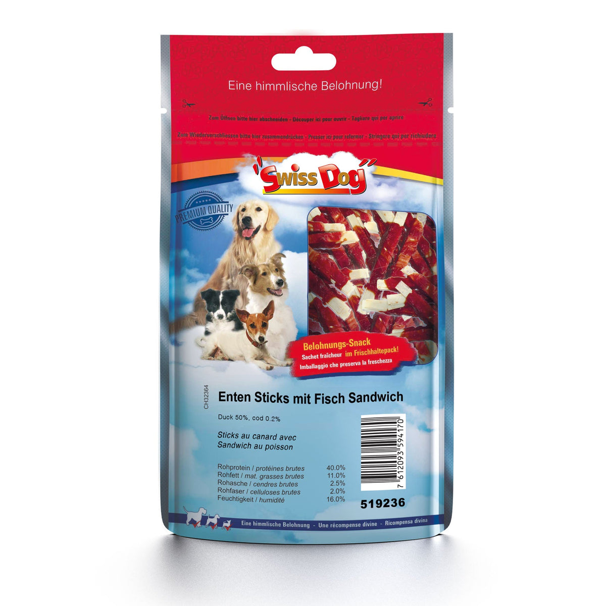 SWISSDOG Sticks Canard Sandwich au Poisson 100g