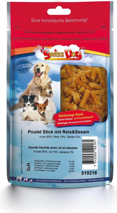 SWISSDOG Sticks au Poulet avec Riz et Sésame 160g