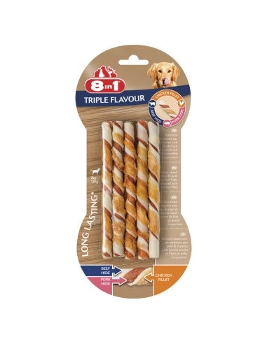 Bâtonnets Torsadés pour chiens 8en1 Triple Saveur